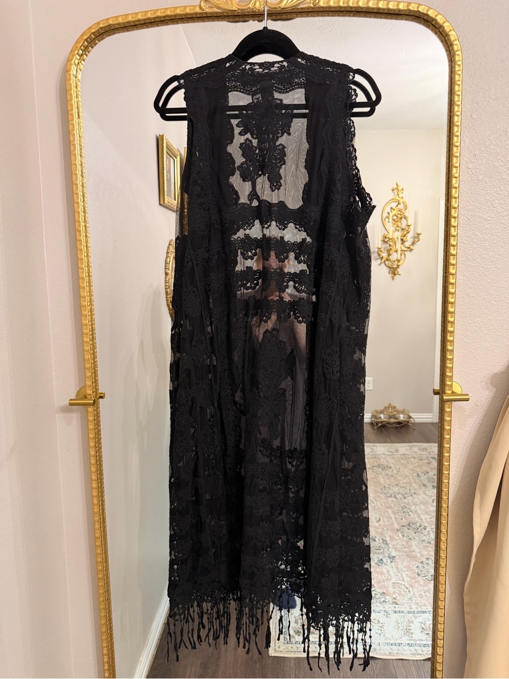 J.O.A. Black Sheer Lace Open-Front Overlay